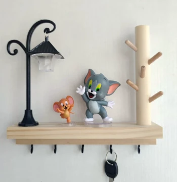 Wall-Mounted Key Holder with Decorative Back-of-Door Design, No-Drill Installation, Solid Wood Wall Bracket