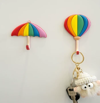 Cartoon Rainbow Adhesive Hooks - No-Drill Wall Hangers for Entryway, Living Room, or Hallway; Creative Key Storage Decor