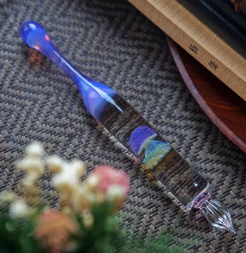 [No. 72 Pen House] Colored Ink Test Fountain Pen Dip Pen Glass Jellyfish Purple Fireworks Jellyfish Glass Pen