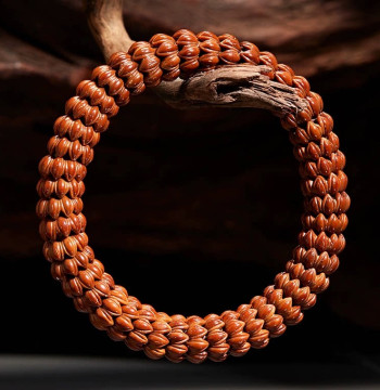 Premium Purple-Gold Rat Bodhi Bead Bracelet with Lotus Base, Men's Solid Raw Seed Flexible Worry Beads, Carved Nine-Petal Design