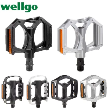 Wellgo Mountain Bike Bearing Pedals - Universal Aluminum Alloy Pedals for Road Bikes (Pair)