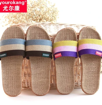 Linen Slippers Thick Sole Non-Slip for Wood Floors