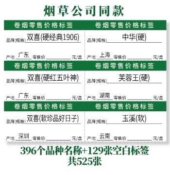 Style B Cigarette Retail Price Label Stickers, Digital Pusher with Name and Origin, Price Not Printed