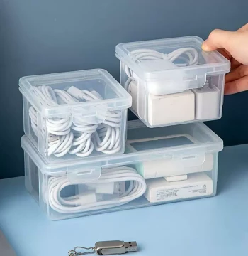 Storage Box Transparent Flip-Top Large Capacity for Cables and Small Parts