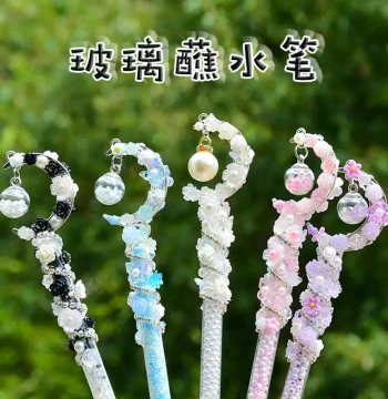 Trendy Glass Dip Pen Set with Colored Ink: High-Aesthetic Crystal Writing Pen Kit with Ancient Style Appeal