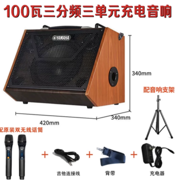 YAMAHA Guitar Amp for Singing: 100W Outdoor Rechargeable Bluetooth Karaoke Speaker, 80W Live Streaming Internal Recording