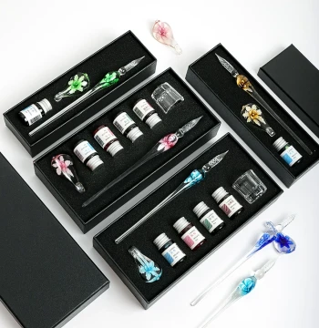 Flower Series Glass Dip Pens - Student Stationery, Viral Crystal Pens for Business Gifts and Color Testing