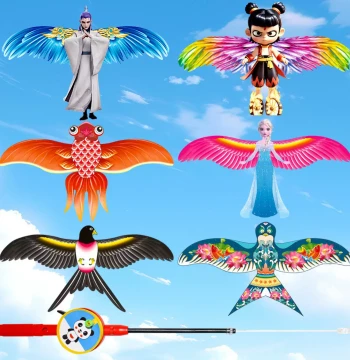 Dynamic Fishing Rod Kites Collection - Children's Handheld Kites, Swallow and Nezha Designs, National Trend Style for Street Vending