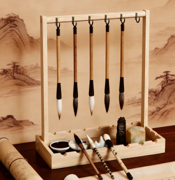 Premium Solid Wood Calligraphy Brush Holder - Traditional Chinese Hanging Rack for Scholar's Four Treasures with Felt Mat