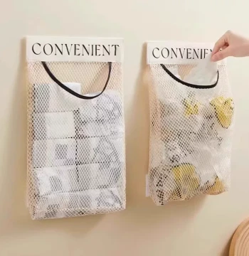 Trash Bag Organizer Wall-Mounted Large-Capacity Mesh Holder with Velcro