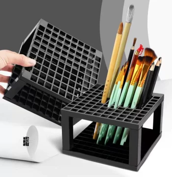 Multifunctional Brush Holder for Watercolor and Oil Painting, Detachable 96-Hole Square Rack for Gouache and Acrylic Paints