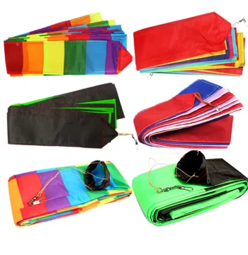 Weifang Kite Rainbow Tail, Fabric Patchwork in Red, White, Blue, Black, and Green, 3D Cylinder Kite Tail, Flowing and Rotating Tail