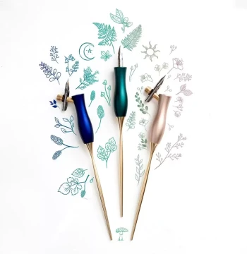 UK Imported Tom's Studio Calligraphy Dip Pen Set for Roundhand and Italic Scripts (Slanted & Straight Handles)