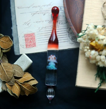 [No. 72 Pen Studio] Wine Red Glass Jellyfish Dip Pen with Colored Ink, Handcrafted Glass Pen