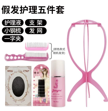 Wig Care 5-Piece Set Including Hair Net, Clips, Care Solution, Small Steel Comb, and Stand