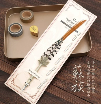 BANMI Vintage European Feather Pen Set - Indian Dip Pen and Fountain Pen Gift Box for Teachers' Day, Valentine's Day, Birthdays; Multi-Purpose Wax Seal, Journaling, Calligraphy Art Pen with Free Shipping