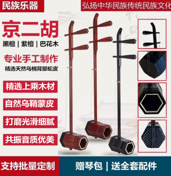 Jing Erhu Ethnic Instrument, Ebony and Rosewood Hexagonal Erhu, Professional Performance Complete Accessory Kit with Case, for Children Beginners