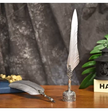New European Dip Pen with Feather, Exquisite Carved Barrel, Creative Birthday Gift Box, Vintage Fountain Pen for Students (Free Shipping)