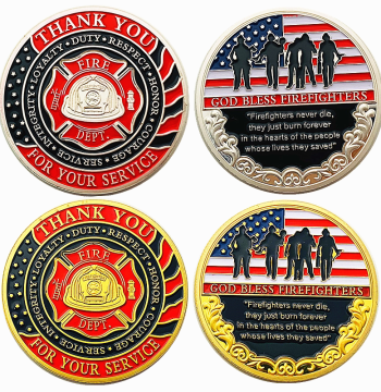US Fire Department Gold-Plated Commemorative Coin - Painted Stripe Flag Glory Token for Firefighters, Export Collectible