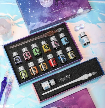 Starry Sky Glass Pen Set - Gradient Color Gift Box with Dip Pens, Business Gift and Student Crystal Fountain Pen
