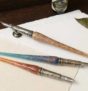 Italian Bortoletti Handcrafted Aventurine Glass Dip Pen Set [Officially Licensed]