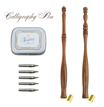 Dip Pen with Rosewood Oblique Nib, ES Pointed & G Nibs for Beginners, Practical Round Hand Calligraphy Practice, English Fountain Pen