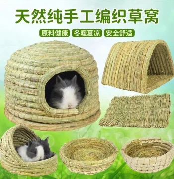 Grass Hideout for Rabbits, Guinea Pigs, Chinchillas & Hamsters - Breathable, Chewable Grass Mat Shelter
