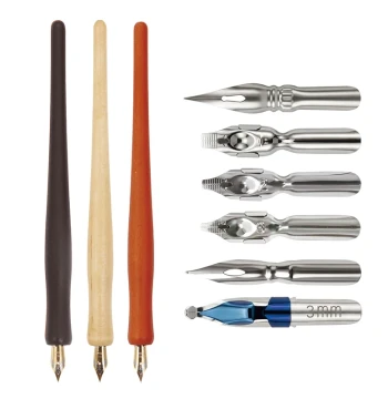 Feibi Yumo Wooden Dip Pen Set | G-Nib & D-Nib for Sketching, Comics, Calligraphy & Flat Tip Writing