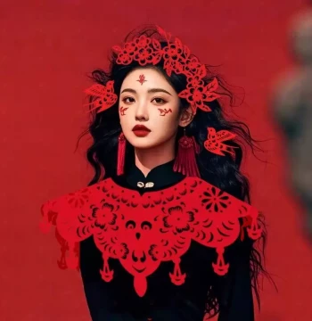 Paper-Cut Cloud Shoulder Cape - Traditional Chinese Hollowed-Out Flocked Fabric Costume for Runway Shows
