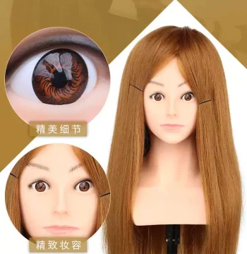 Mannequin Head with Shoulders Real Hair Practice Model for Braiding Makeup Styling Perming and Curling