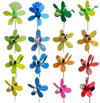 Minjie Chuangyi Animal Windmill Ground Stakes - Rotating Bee, Ladybug, and Peacock Designs for Outdoor Decor