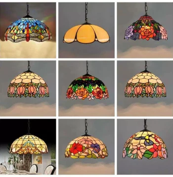 American-French Style Colored Glass Vintage Restaurant Light, European Bar, Tea Room, Bedroom, Balcony, Corridor, and Staircase Chandelier
