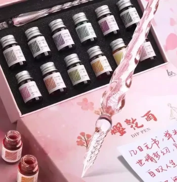 Crystal Glass Dip Pen Set with Gradient Gift Box - Creative High-Value Drawing Pen for Birthday Gifts