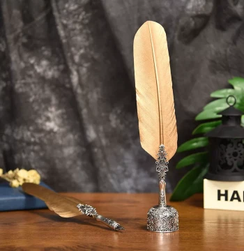 Free Shipping New European Dip Pen with Feather - Exquisite Carved Barrel, Creative Vintage Gift Set for Students