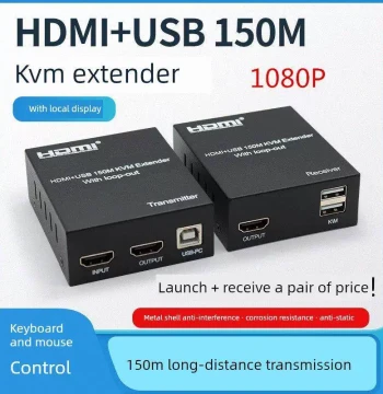 200/150m HDMI+USB Single Ethernet Extender, HDMI KVM Ethernet Transmitter for Mouse and Keyboard