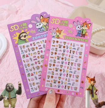 Zootopia Glow-in-the-Dark Nail Stickers Unisex Embossed Judy Nick DIY Journal Nail Art Decorations