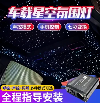 Car Starry Sky Roof Modification Kit with APP Control, Voice-Activated Ambient Lighting, Seven-Color Fiber Optic Interior Upgrade