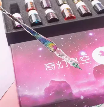 Glass Dip Pen Starry Sky Fountain Pen Gift Set for Girlfriend, Ancient Style Colorful Ink Quicksand Pen, Student Internet Celebrity Birthday Gift Box Set
