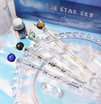 Starry Sky Kitten Glass Dip Pen Set - Crystal Rhinestone Pen, Cute Gift Box, Creative Ink Pen for Students