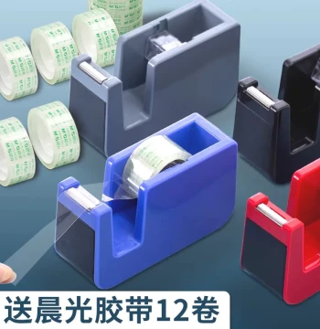 Clear Tape Dispenser Cutter - Manual Desktop Holder for Small and Large Rolls