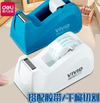 Deli Tape Dispenser | Clear Small Desktop Cutter for Office Stationery