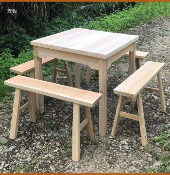 Square Dining Table Set for Restaurants and Homes, Solid Wood Rectangular Table, Vintage Simple Style