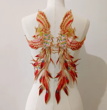 Phoenix Gold-Edge Embroidered Patch Chinese Style Large Size for Hanfu Qipao Xiuhe Wedding Dress Accessories (No Adhesive, Sewing Required)