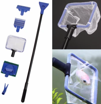 Premium Aquarium Cleaning Tool Set - Fish Tank Brush with Long Handle - 5-in-1 Cleaning Kit