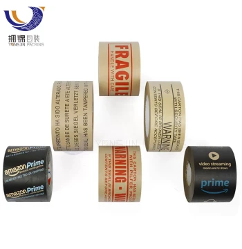 In-Stock FRAGILE Kraft Paper Tape with Printed Warning Labels for Cross-Border Amazon Shipping, Water-Activated Reinforced Kraft Tape
