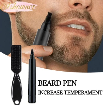 Large Four-Prong Dual-Tip Beard Pen – Waterproof Men's Brow and Beard Styling Tool with Comb