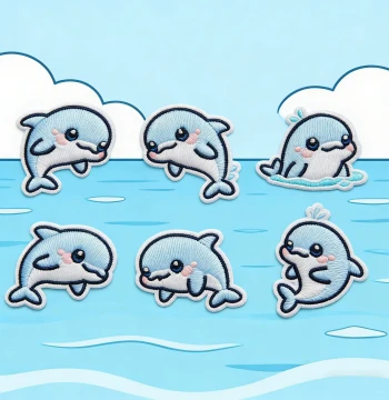 Blue Dolphin Cartoon Down Jacket Patch, Self-Adhesive Fabric Embroidery Sticker for Hole Repair and DIY Decoration