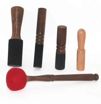 Nepalese Buddhist Singing Bowl Accessories - Universal Mallets, Leather-Wrapped Strikers, and Rubbing Sticks for Sound Therapy Bowls