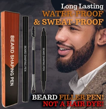 Dual-End Waterproof Beard Styling Pen and Eyebrow Brush Set Beard Filler Men's Eyebrow Pencil