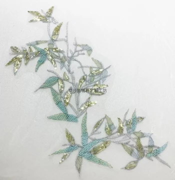 Bamboo Bead Sequin Embroidered Patches for Wedding Dresses, Ethnic Stage Costumes, and DIY Accessories - New Arrival